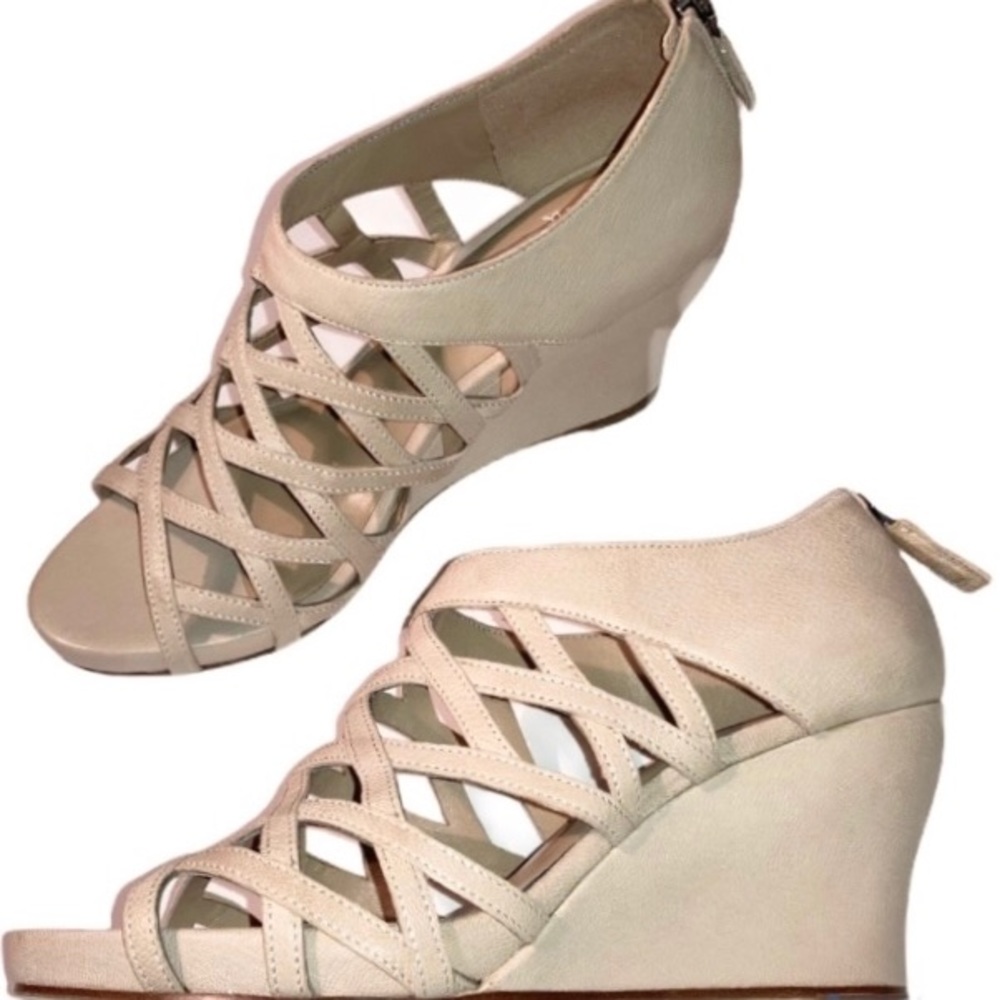 Eileen Fisher Sz 8 NIB Cage Wedge Buff Sandal